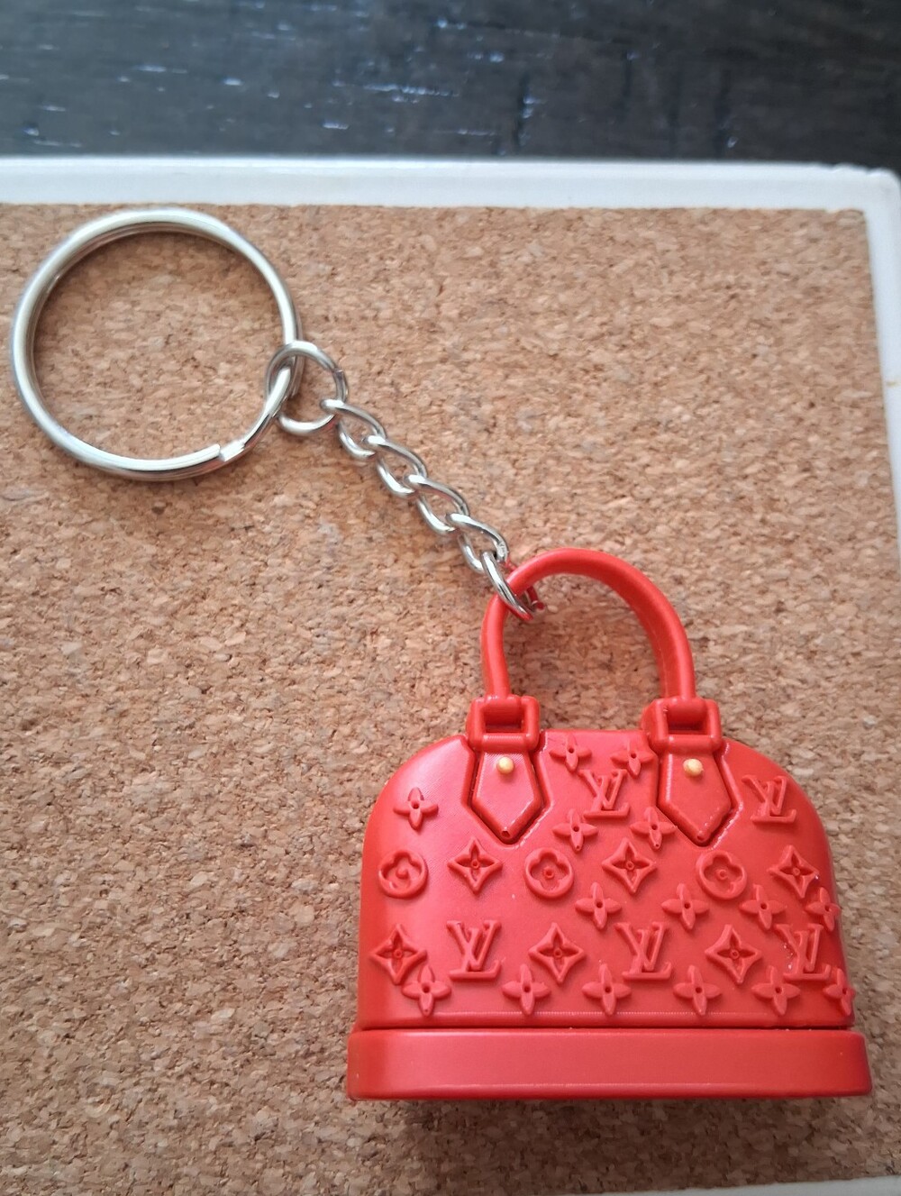 Red Fashion Handbag Silver Keychain